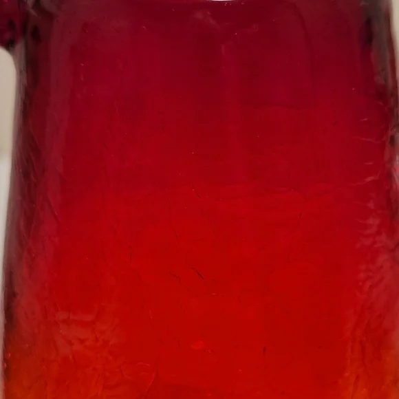 Vintage Hand Blown Ruby Red Crackled Glass Pitcher - Picture 12 of 16